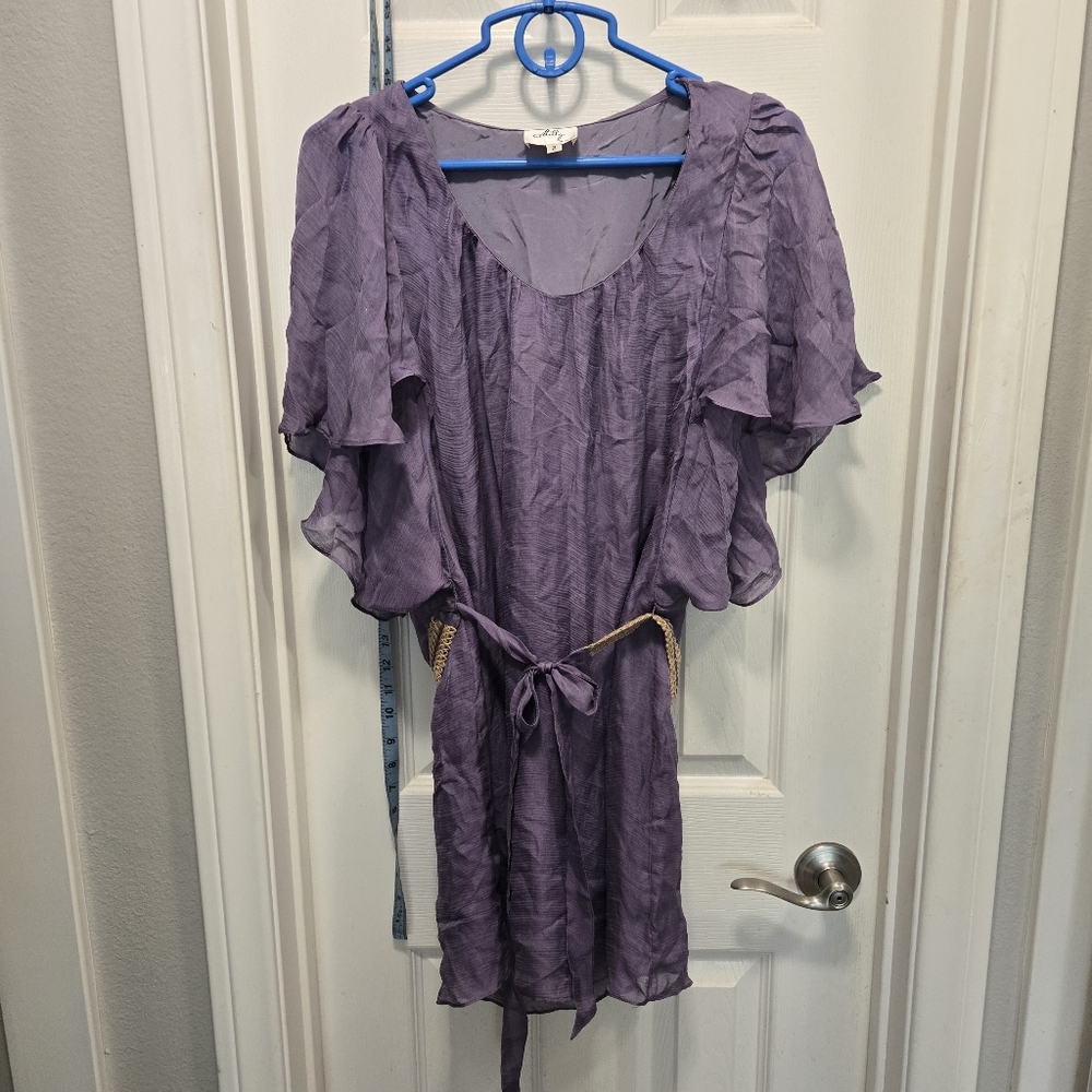 Milly Vintage Silk Purple Ruffled Dress with Belt Size 2